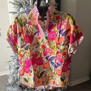Floral Multicolor Blouse with Striped Accents